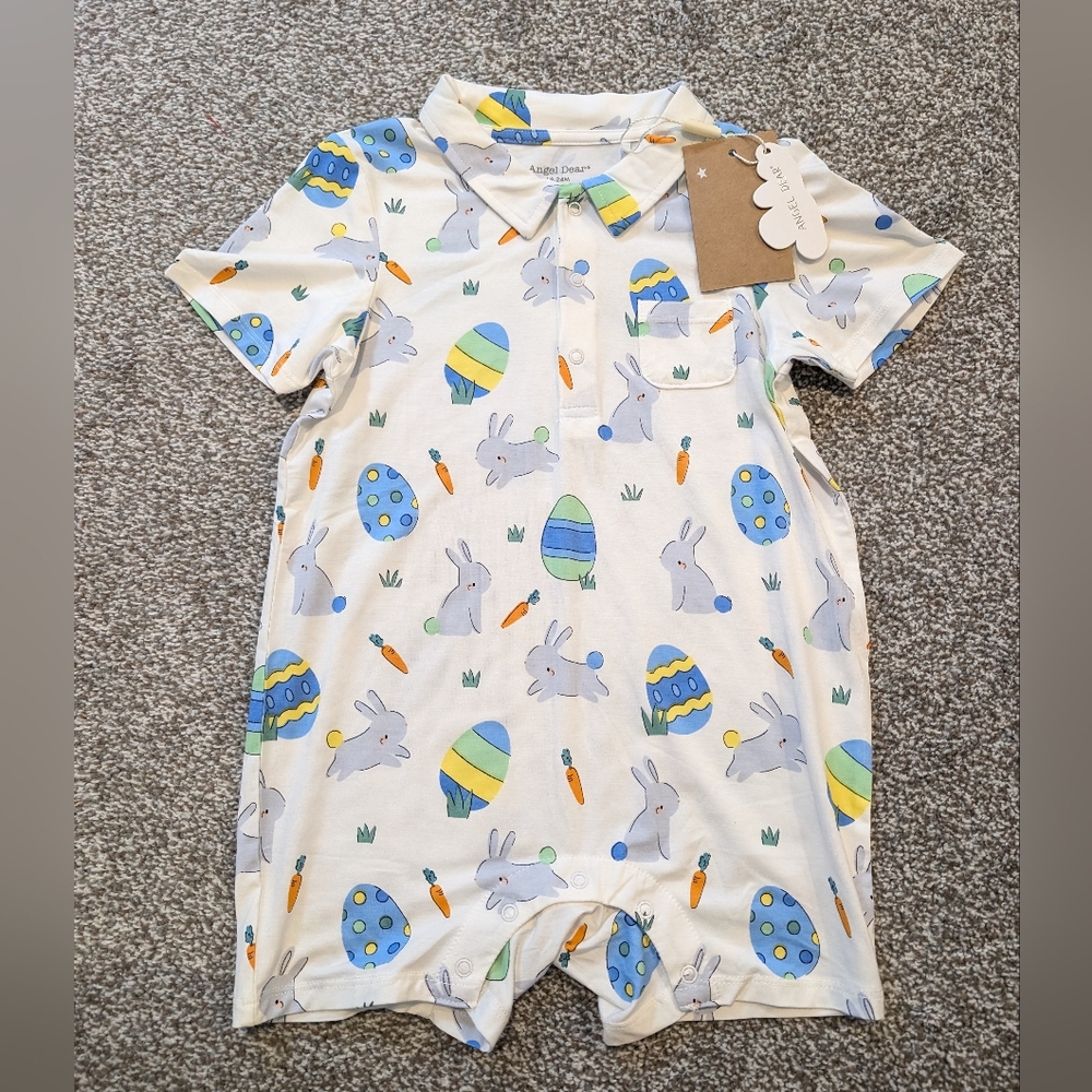 Angel Dear Bamboo Easter Polo Shortie Baby Romper Bunny Eggs 18-24 Months